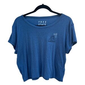 Free State Blue Short Sleeve Cropped Cotton Blend NY logo Women's Tee Shirt XL